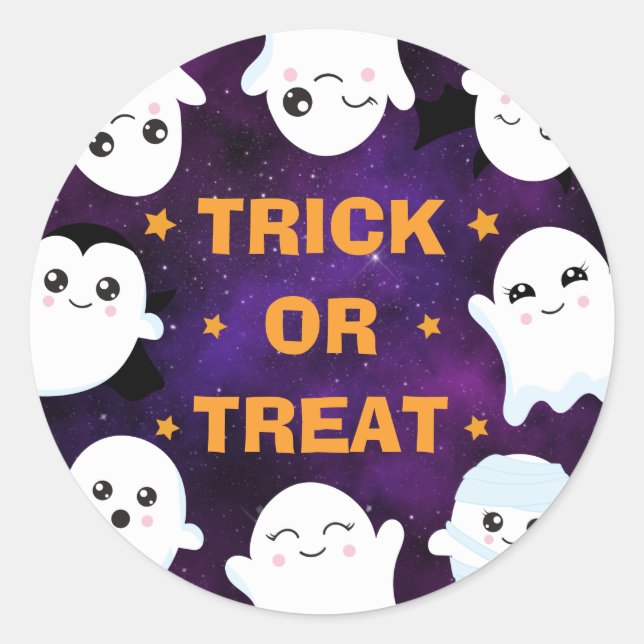 Pegatina Redonda Dulces fantasmas de Halloween para pedir dulces (Anverso)