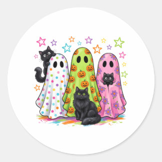 Pegatina Redonda Dulces Fantasmas y Gatos Negros