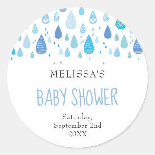 Pegatina Redonda Dulces gotas de lluvia azules Baby Shower / Sprink