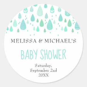 Pegatina Redonda Dulces gotas de lluvia Baby Shower / Lluvia de Beb