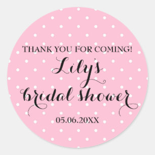 Pegatina Redonda Dulces gracias a la ducha de novia con puntos rosa