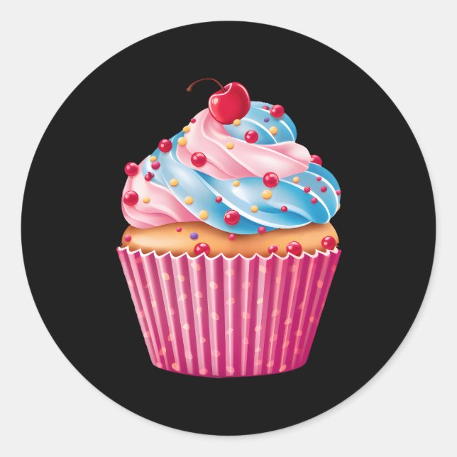 Pegatina Redonda Dulces K Cupcake Sprinkles Patrón de postres Comid (Anverso)