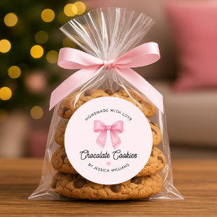 Pegatina Redonda Dulces Panes Caseros Coquette Lazo Rosa Lindo