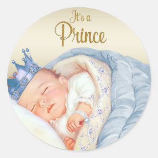 Pegatina Redonda Dulces Principe Vintage Azul Baby Shower