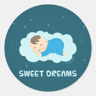 Pegatina Redonda Dulces Sueños Bebé Dormido Lindo Niño
