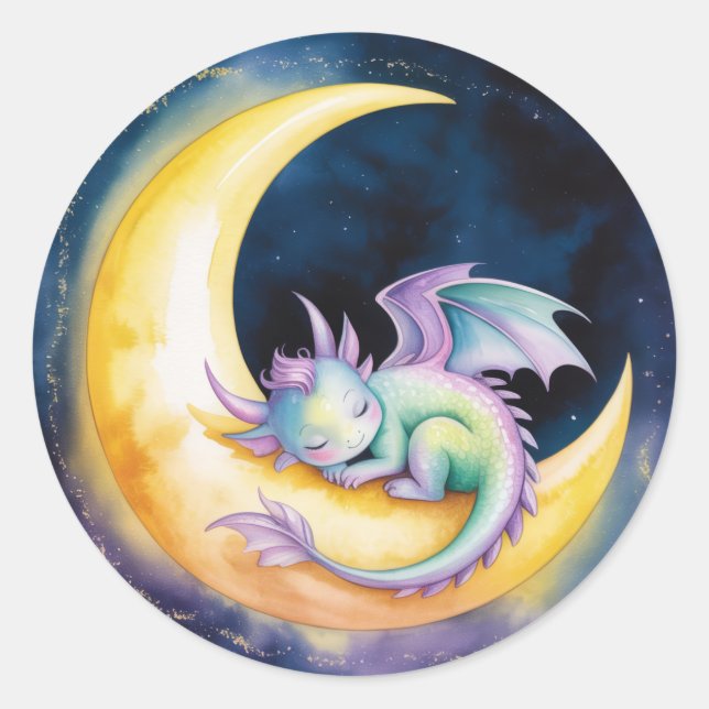 Pegatina Redonda Dulces Sueños Dragón y Fiesta de Bienvenida de Beb (Anverso)