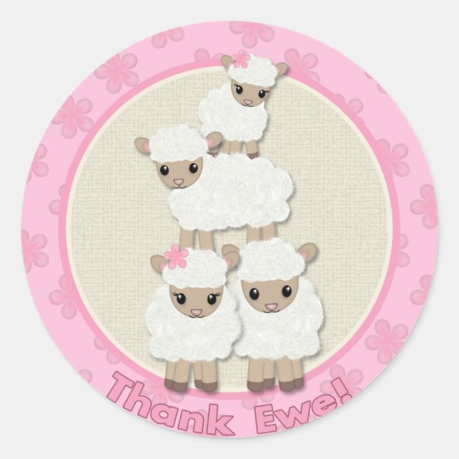 Pegatina Redonda Dulces sueños LAMB Baby Shower SDK#4 Gracias Ewe (Anverso)