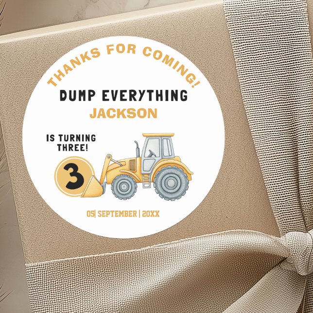 Pegatina Redonda "DUMP EVERYTHING! Construction Birthday 3 (Subido por el creador)