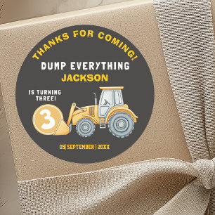 Pegatina Redonda "DUMP EVERYTHING! Construction Birthday 3