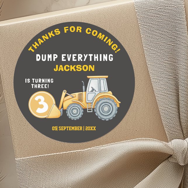 Pegatina Redonda "DUMP EVERYTHING! Construction Birthday 3 (Subido por el creador)