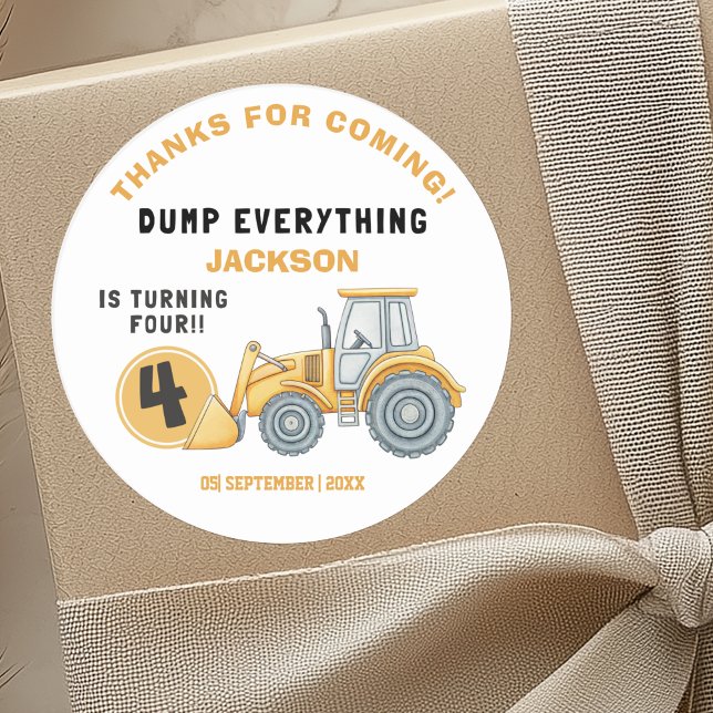 Pegatina Redonda "DUMP EVERYTHING! Construction Birthday 4 (Subido por el creador)