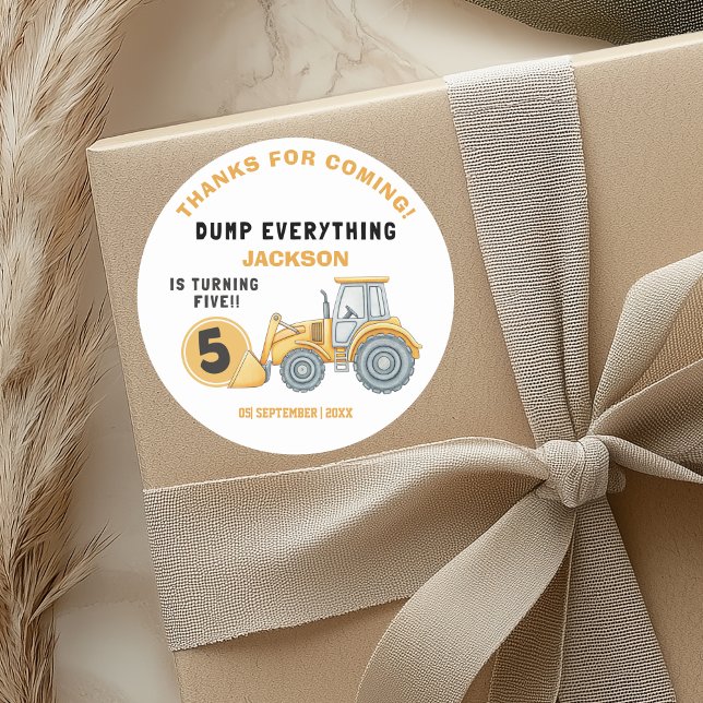 Pegatina Redonda "DUMP EVERYTHING! Construction Birthday 5 (Subido por el creador)