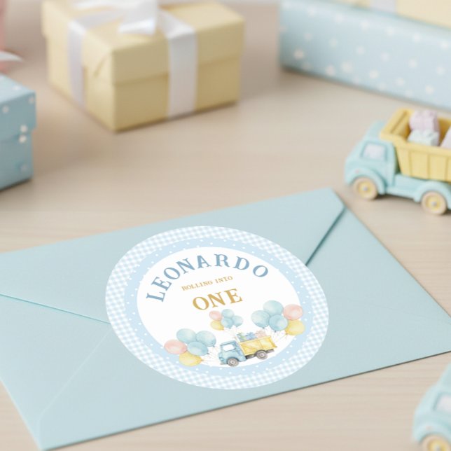 Pegatina Redonda Dump Truck First Birthday Boy (Subido por el creador)