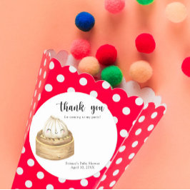 Pegatina Redonda Dumpling de acuarela - gracias baby shower