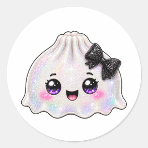 Pegatina Redonda Dumpling Fantasma Blanco Squishy Halloween Negro