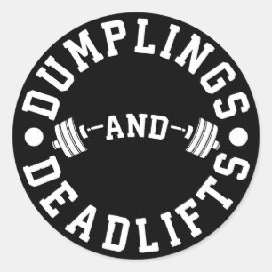 Pegatina Redonda Dumplings and Deadlifts - Divertido entrenamiento