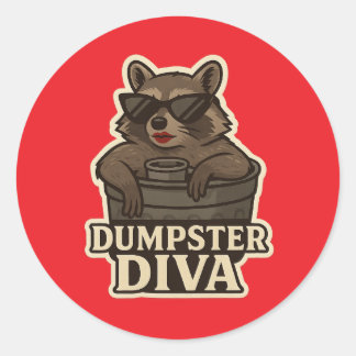 Pegatina Redonda Dumpster Diva – Funny Raccoon Meme Sticker