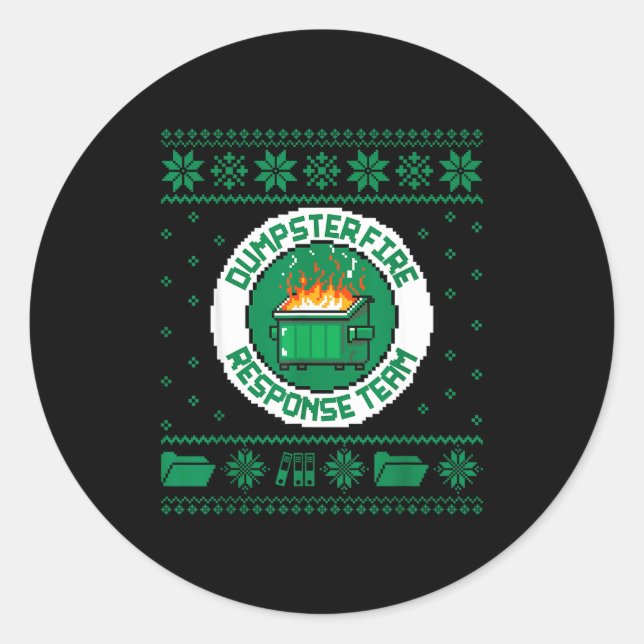 Pegatina Redonda Dumpster Fire Resnse Team Chaos Ugly Sweater Cute  (Anverso)
