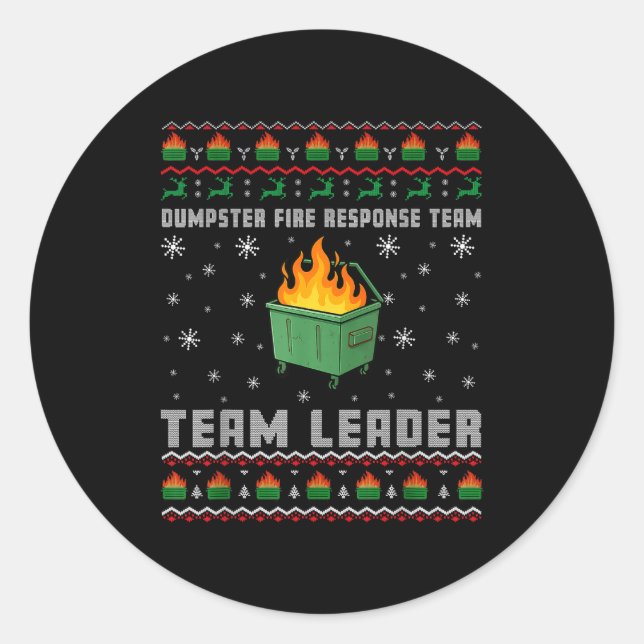 Pegatina Redonda Dumpster Fire Resnse Team Ugly Christmas Sweaters  (Anverso)
