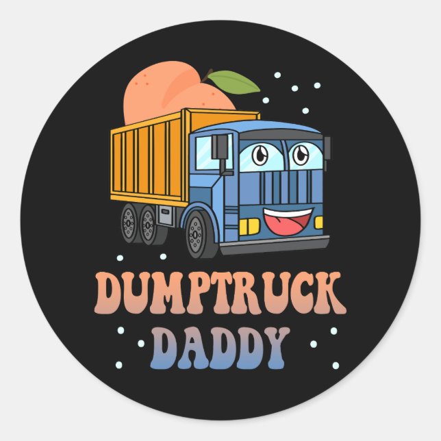 Pegatina Redonda Dumptruck Daddy Retro Groovy Padre Día Construcció (Anverso)