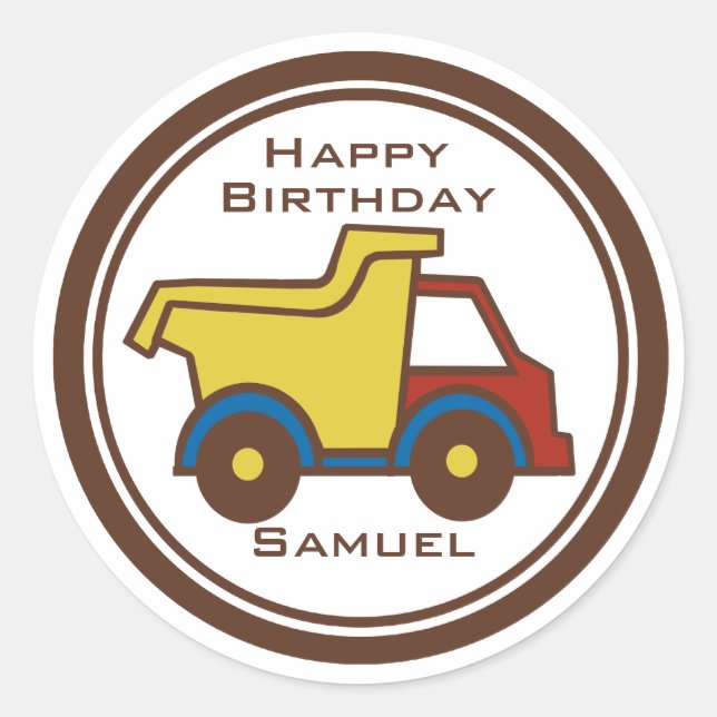 Pegatina Redonda Dumptruck de la diversión de la construcción (Anverso)