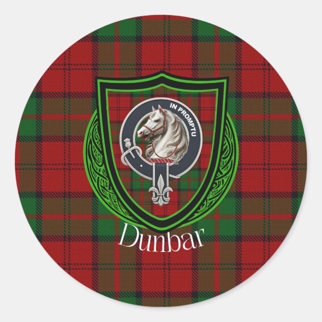 Pegatina Redonda Dunbar Scottish Clan Tartan & Crest (Anverso)