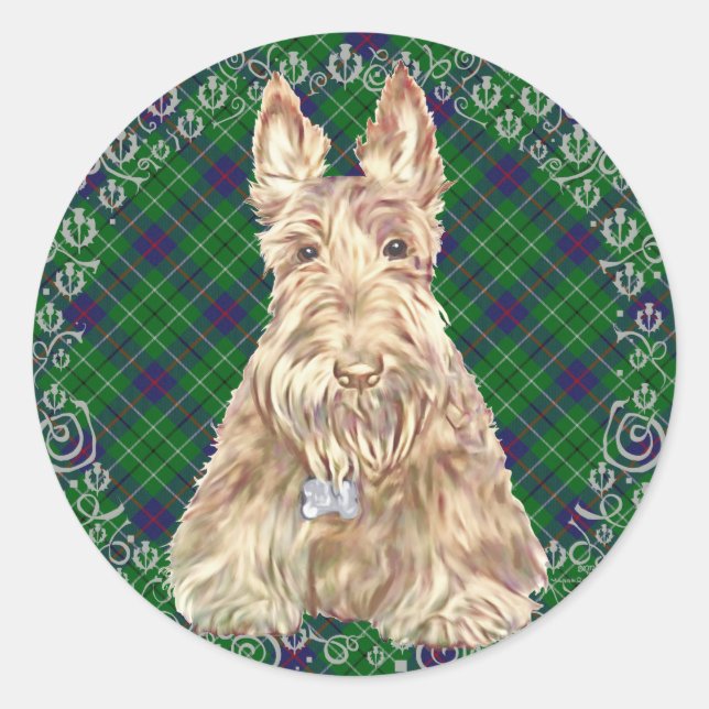 Pegatina Redonda Duncan Tartan Scottie (Anverso)