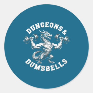 Pegatina Redonda Dungeons Mancuernas Gimnasio Entrenamiento Fantasí