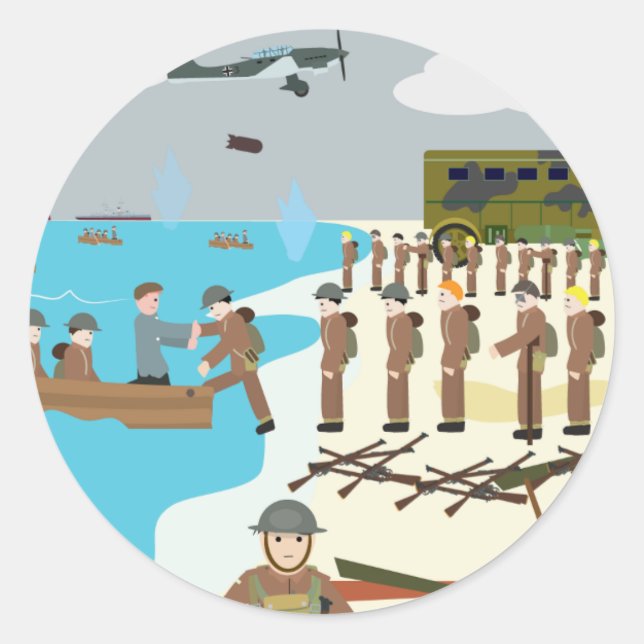 Pegatina Redonda Dunkerque Segunda Guerra Mundial (Historia simple) (Anverso)