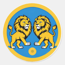 Dúo de leones vibrantes emblema dentro del círculo