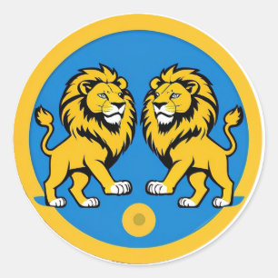 Pegatina Redonda Dúo de leones vibrantes emblema dentro del círculo