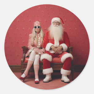 Pegatina Redonda Dúo de los Navidades caprichosos: Santa y Claus