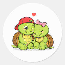 Pegatina Redonda Dúo de tortugas lindas enamoradas