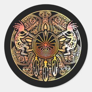Pegatina Redonda Dúo Kokopelli - Hombre En El Maze - Dreamcatcher 1