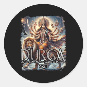 Pegatina Redonda Durga Goddess War Matiología hindú Devi Shakti