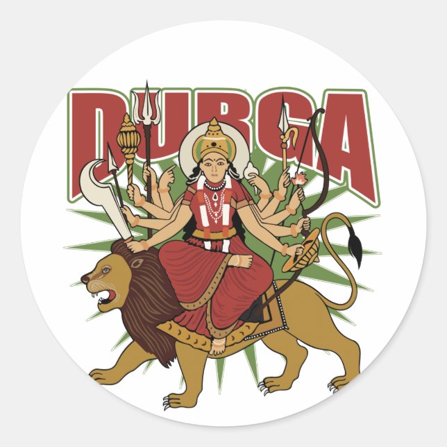 Pegatina Redonda Durga hindú (Anverso)