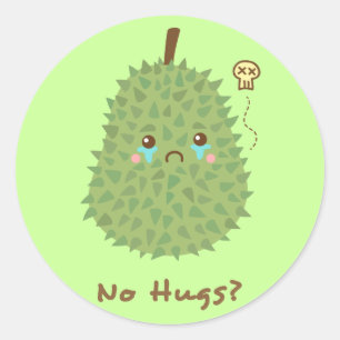 Pegatina Redonda Durian triste que no recibe abrazos
