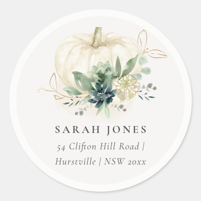 Pegatina Redonda Dusky Blue Green Gold Succulum dirección de calaba (Anverso)