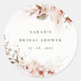 Pegatina Redonda Dusky Fall Marsala Rubor Floral Bridal Shower