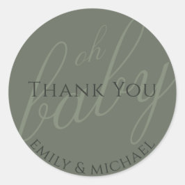 Pegatina Redonda Dusky Green Sage Gracias Baby Shower Modern