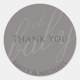 Pegatina Redonda Dusky Grey GreenGracias Baby Shower Modern