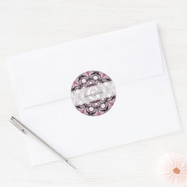 Pegatina Redonda Dusky Rosa personalizado Boho Floral Dot Mandala