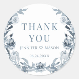 Pegatina Redonda Duste azul gris floral boda de boho