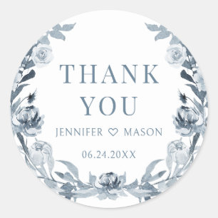 Pegatina Redonda Duste azul gris floral boda de boho