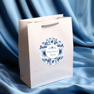 Pegatina Redonda Duste Blue Anemones Flower Baby Shower