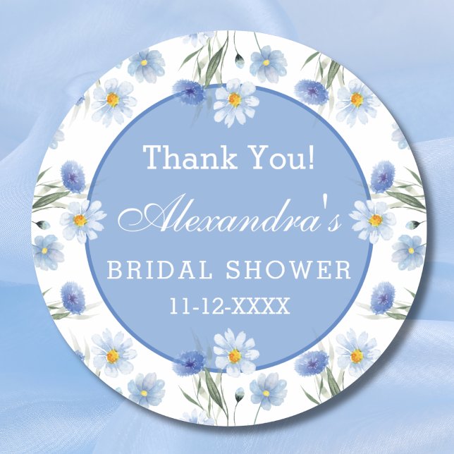 Pegatina Redonda Duste Blue Floral Boho Bridal Shower Gracias (Subido por el creador)