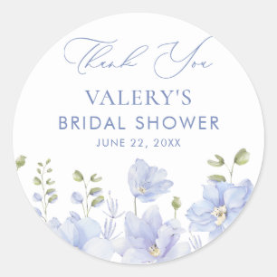 Pegatina Redonda Duste Blue Floral Bridal Shower