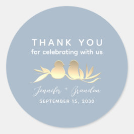 Pegatina Redonda Duste Blue Gold Lovebirds Gracias