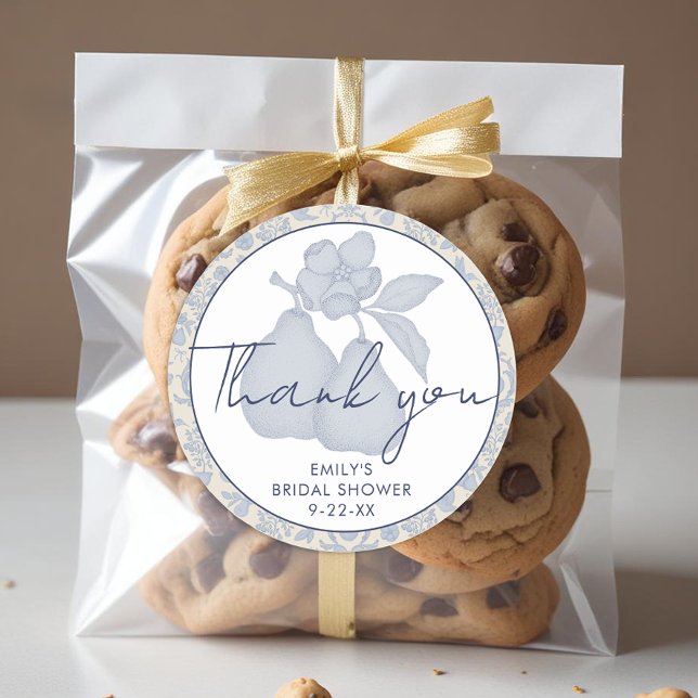 Pegatina Redonda Duste Blue Perfect Pear Bridal Shower (Thank You Favor Sticker)