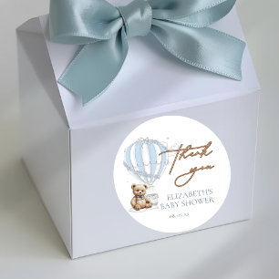 Pegatina Redonda Duste Blue Toile Hot Air Balloon Bear Gracias